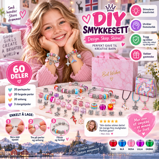 🌈 Charmesmykke-sett for barn – allergivennlig, enkelt å tre, perfekt bursdagsgave. Slipp fantasien løs! 💪💖