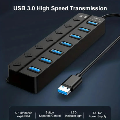 ✨💻 USB-splitter med uavhengige brytere – 4 eller 7 uavhengige brytere, full kontroll over hver port 🔘🔌