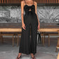 Trendy jumpsuit uten ermer med vidde i bena og slips foran