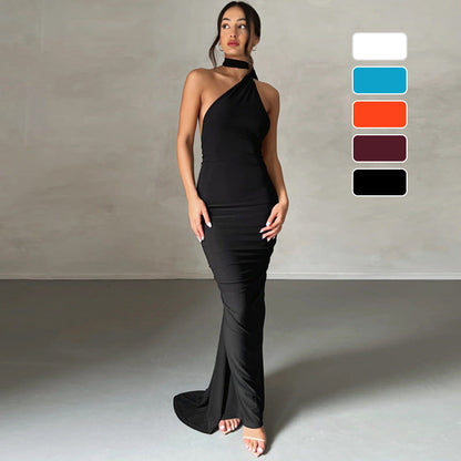 Elegant Halterneck Ryggløs Rynket Kjole