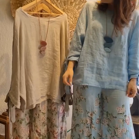 ⏳ Begrenset tid 50% avslag! 💥Women's Loose Fit Blouse & Floral Printed Wide-Leg Pants Set （Jo mer du kjøper, jo høyere rabatt）