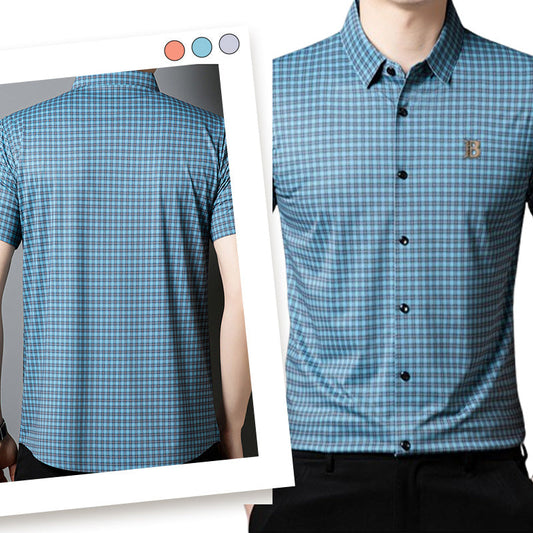 Kort ermet skjorte med rutete mønster for menn