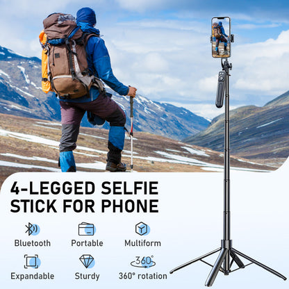 📱 50 % RABATT! Over 50 000 solgte! Selfiestang med fire ben – kan trekkes ut med én knapp, kan forlenges til 180 cm, står stabilt på alle underlag! ✨🎥