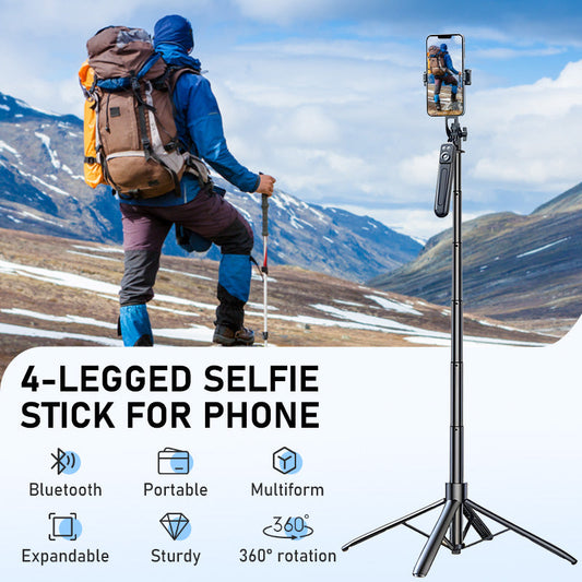 📱 50 % RABATT! Over 50 000 solgte! Selfiestang med fire ben – kan trekkes ut med én knapp, kan forlenges til 180 cm, står stabilt på alle underlag! ✨🎥
