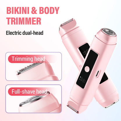 Elektrisk trimmer med to hoder for bikinilinje og kropp