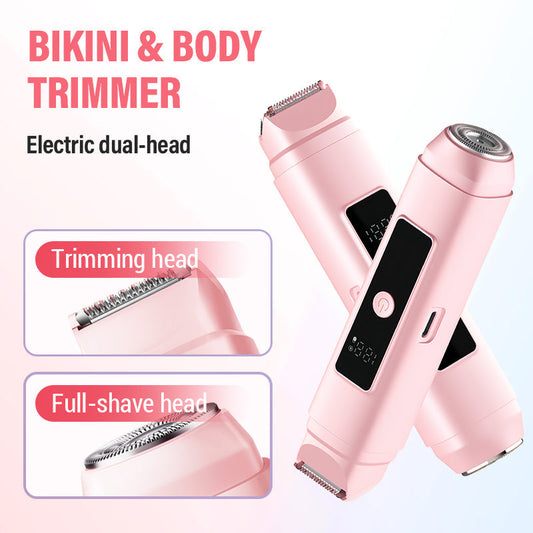 Elektrisk trimmer med to hoder for bikinilinje og kropp