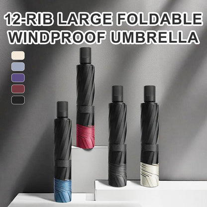 ☔ 12-ribbet vindtett paraply – UV-beskyttelse, hurtigtørkende, reversibel folding. Perfekt til byen og utendørs! 🌬️✨