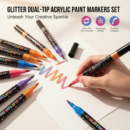Sett med akrylmalingspenner med to spisser og glitter