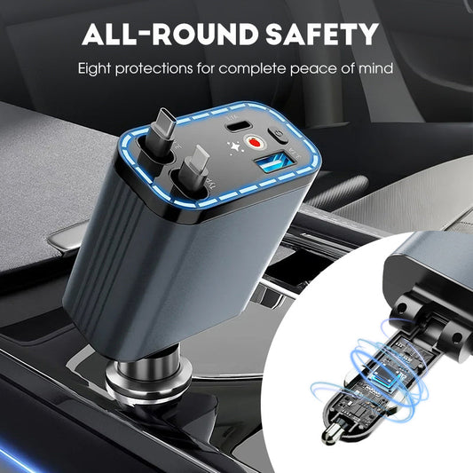 ✨ Superrask 4-i-1 bilopplader 90 W – med oppbevarbare kabler og stemningsfull stjernebelysning 🚗🌌