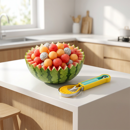 🍉 3‑i‑1 fruktsett – kuler, skjærer og slicer i ett. Rustfritt stål, ergonomisk grep. Perfekt til dessert og fruktsalat! ✨🔪