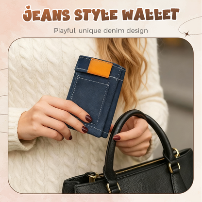 Stilig, kreativ mini-lommebok i form av jeans