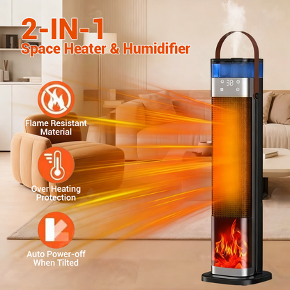 🔥 PTC-keramisk varmeovn – 2000W, luftfukter, realistisk 3D-flamme. 3 varmenivåer – koselig og varmt hjem! ✨❄️