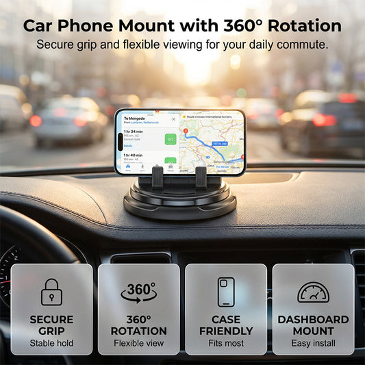 Mobilholder til Bil med 360° Rotasjon for Dashbord