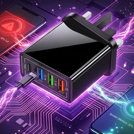 🔌 4‑ports USB-lader – 10W, intelligent strømfordeling, universell kompatibilitet. Perfekt til reising og hjemmebruk! ⚡✨