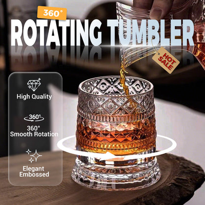 🥃 360° roterende whiskeyglass – blyfritt glass, 300 ml, relieffmønster. Unik samtalestarter for bar og fest! ✨💫