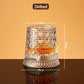🥃 360° roterende whiskeyglass – blyfritt glass, 300 ml, relieffmønster. Unik samtalestarter for bar og fest! ✨💫