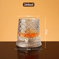 🥃 360° roterende whiskeyglass – blyfritt glass, 300 ml, relieffmønster. Unik samtalestarter for bar og fest! ✨💫