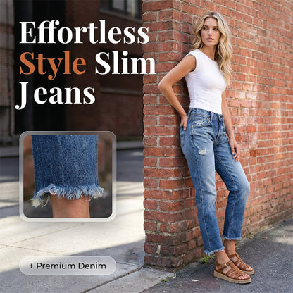 Motejeans for kvinner i slim fit med slitt look