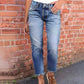 Motejeans for kvinner i slim fit med slitt look