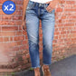 Motejeans for kvinner i slim fit med slitt look