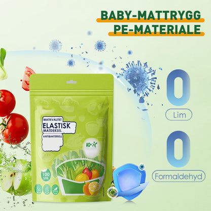 🥣 Antibakterielle strekkdeksler – 100 stk, mattrygg PE, 8–26 cm. Holder maten fersk – perfekt for mikro og fryser! ✨🛡️