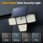 🌞 Ultralyst solcellelampe – fire justerbare LED-paneler dekker hele hagen. Bevegelsessensor, vanntett og lader på sol – trygghet døgnet rundt! 🛡️✨