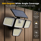 🌞 Ultralyst solcellelampe – fire justerbare LED-paneler dekker hele hagen. Bevegelsessensor, vanntett og lader på sol – trygghet døgnet rundt! 🛡️✨