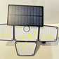 🌞 Ultralyst solcellelampe – fire justerbare LED-paneler dekker hele hagen. Bevegelsessensor, vanntett og lader på sol – trygghet døgnet rundt! 🛡️✨