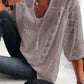 👚 50 % RABATT NÅ! 🌸 U-halset bluse med åpent mønster for damer – snøring med dusker og korte ermer – uformell og stilig sommerstil 🌿