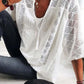 👚 50 % RABATT NÅ! 🌸 U-halset bluse med åpent mønster for damer – snøring med dusker og korte ermer – uformell og stilig sommerstil 🌿