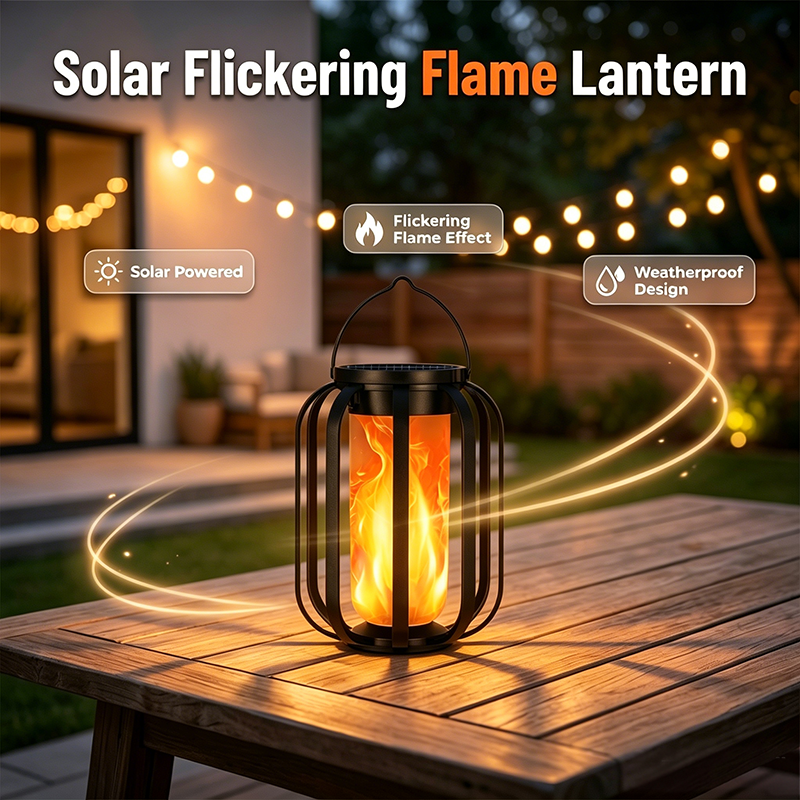 ☀️ Solcelledrevet lanterne med flimrende flamme – vanntett og automatisk – realistisk, varmt lys, perfekt til terrasser, hager eller stier – ingen ledning nødvendig 🌙