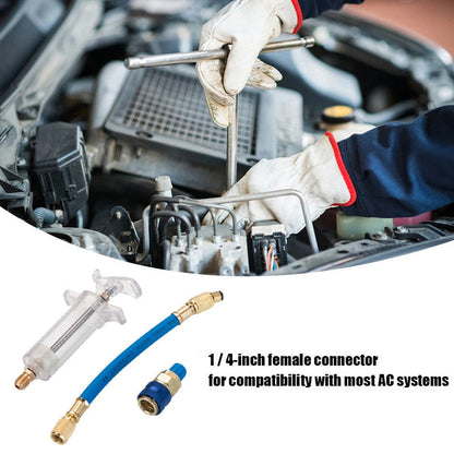 🔧 50% RABATT – A/C dye injector – hånddrevet – messingkonstruksjon – 2500 PSI slange – R134a hurtigkobling