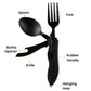 🍴 4‑i‑1 sammenleggbart tur-bestikk – kniv, gaffel, skje og flaskeåpner i ett. Rustfritt stål – perfekt for camping! 🏕️✨