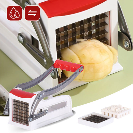 🔪 Skarpe rustfrie stålblad skjærer pommes frites og grønnsaker enkelt – ergonomisk grep, kompakt størrelse, perfekt til hvert kjøkken! 🥔💪