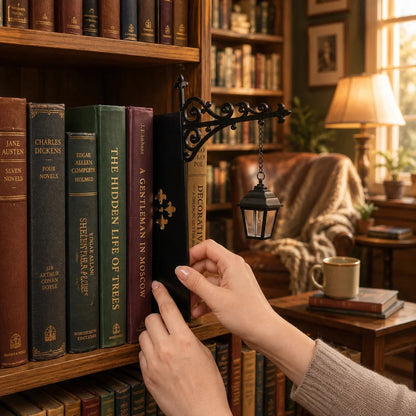 📚 Bokstøtte med lykt – vintage gatebelysning, solid jern, koselig leseplass! 💡✨