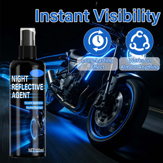🌙 50% RABATT – Reflekterende sikkerhetsspray – øker nattesynlighet – rasktørkende – vanntett – for klær, sykler, hjelmer og utstyr – trygg pendling