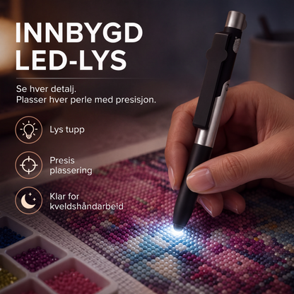 💎 LED diamantmaling penn – lyser opp mørke lerreter, ergonomisk grep, 3‑i‑1 verktøy. Plasser hver diamant presist – perfekt til sene kvelder! ✨🖌️