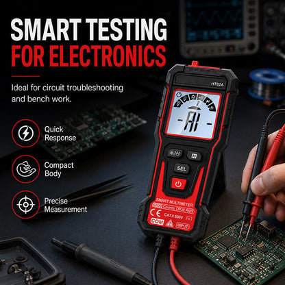 ⚡ Multifunksjonell elektrisk tester – måler spenning, motstand og kontinuitet. Berøringsfri spenningsdeteksjon, LCD-baklys, innebygde ledninger – perfekt til hjem og bil! 🔧💡