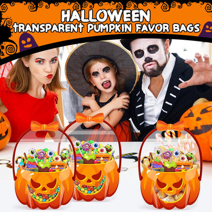 🎃 Gjennomsiktige gresskar-godteposer – glidelås, praktisk håndtak, 10 stk. Perfekt til Halloween og fest! ✨👜