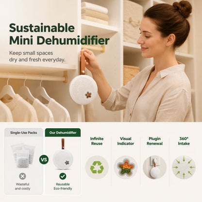 💧 Gjenbrukbar minifuktfjerner – 300ml kapasitet, synlig metningsvindu, tåler varme. Beskytter klær, sko og bagasje mot fukt og mugg – uten plastavfall! 🌿🛡️