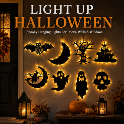 🎃 Halloween-dekorlys – skummel silhuett, varm glød, enkel henging. Gjør vegger og dører klare for høstfesten – stemningsfullt og hyggelig! 👻✨