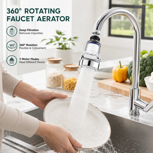 🚰 3-veis kranfilter – justerbar stråle, reduserer sprut, gjennomsiktig deksel. Perfekt til kjøkkenet! 💧✨