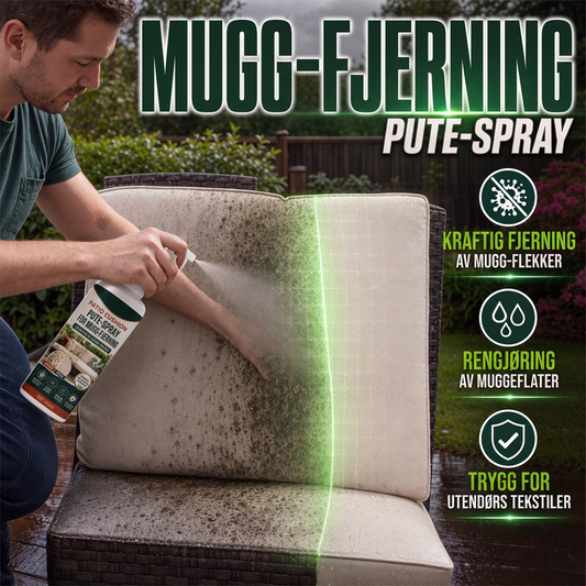 🛋️ Muggspray for uteputer – 100ml, fjerner muggflekker, skånsom mot tekstiler. Frisker opp uteplassen! ✨🌿