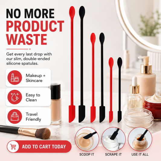 🧴 Dobbeltsidig silikonspatel – skrape og øse i ett, når bunnen av alle flasker! 💄✨
