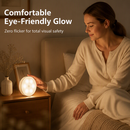💡 Trådløs bevegelsessensor nattlys – 8 LED, 120° vinkel, 3–6m rekkevidde. Perfekt til gang og kjøkken! 🌙✨