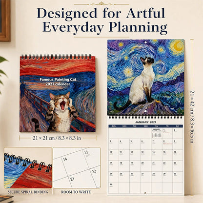 🐱 2027 katt-kalender – morsomt memedesign, fargerik, praktisk planlegger. Perfekt gave til katteelskere! 🎨📆