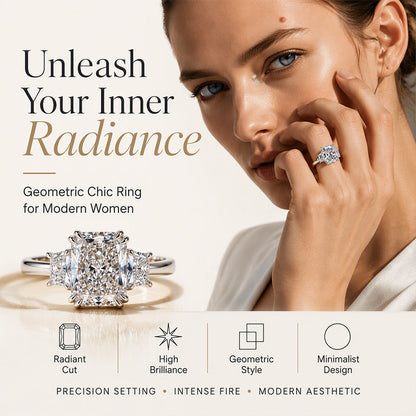 💍 Geometrisk zirkonring – skinnende radiant kutt, justerbar størrelse, slitesterk legering. Tidløs eleganse for moderne kvinner! ✨💎
