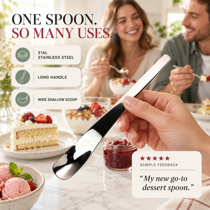 🥄 Dessertskje i 316 rustfritt stål – dyp skål, speilpolert, ergonomisk håndtak. Perfekt til is og pai! ✨🍨