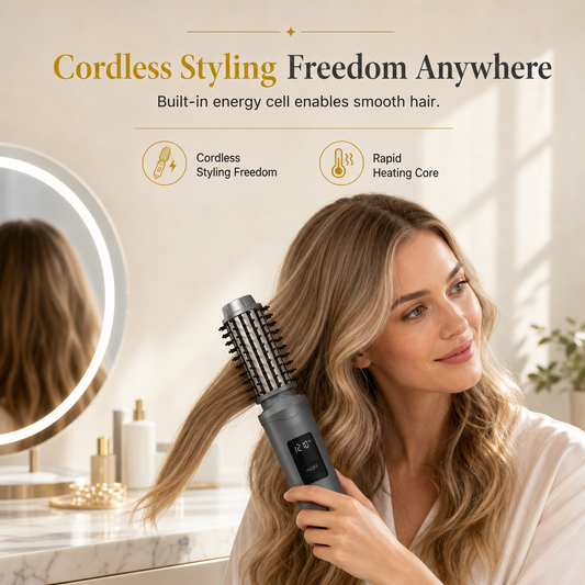 💇‍♀️ Trådløs hårkamm – 3 temperaturer, 2600mAh batteri, beskytter hodebunnen. Rett og krøll overalt! ✨🔋
