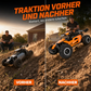 🏎️ Rask 4WD offroad RC-bil – store dekk, støtdemping, LED-lys. Perfekt for tøft terreng og nattkjøring! ✨🌙